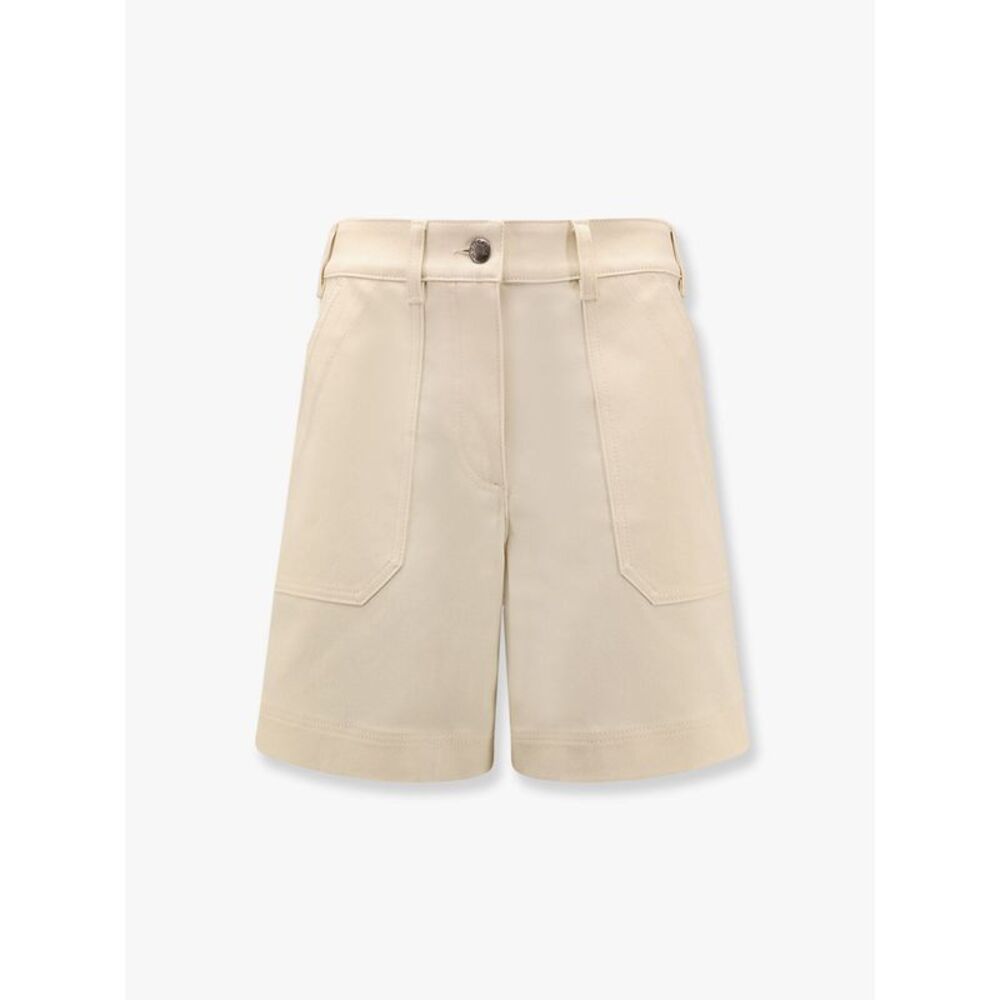 Moncler Women Stretch Cotton Shorts With Maxi Logo Patch